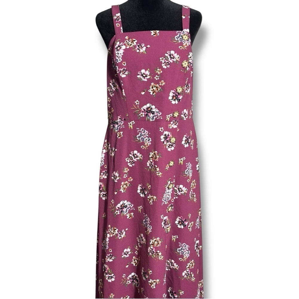 Xhilaration Chic Floral Burgundy Front Buttons Rouched Back Midi Dress - Picture 4 of 16